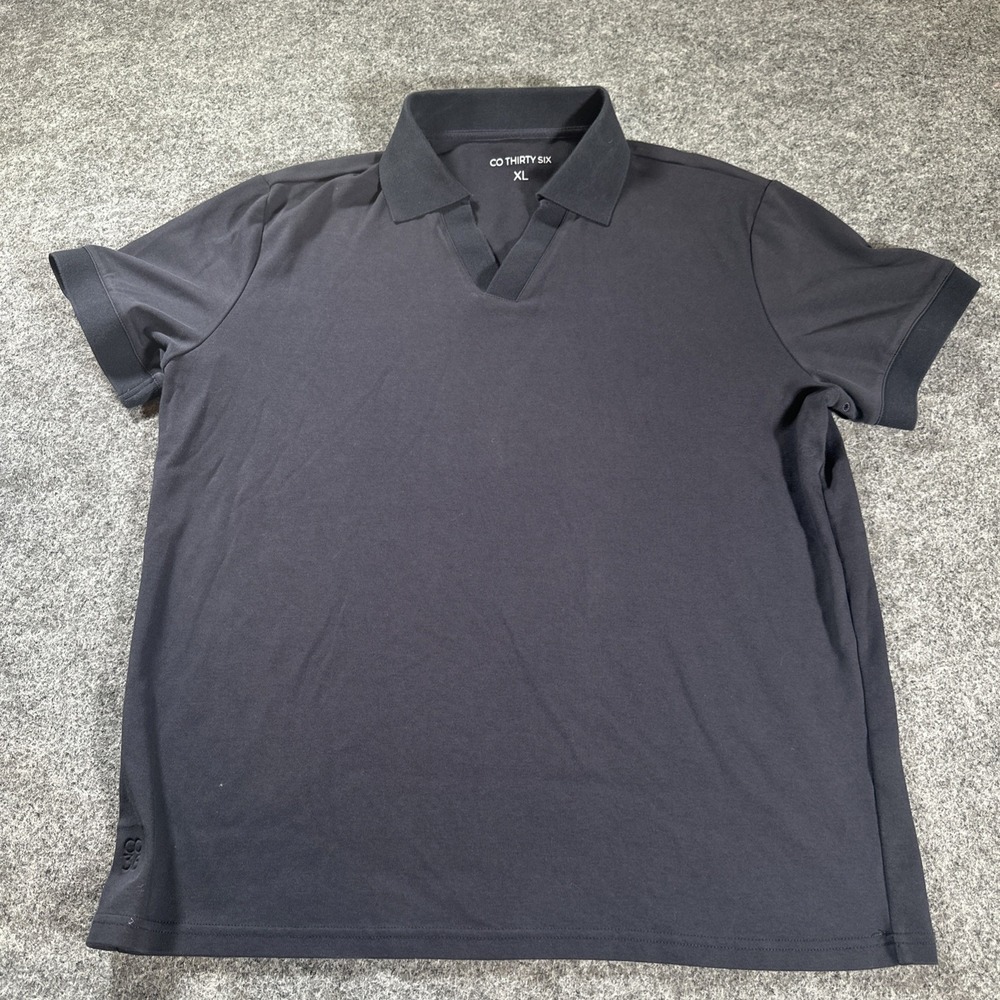 Co Thirty Six Polo Shirt Mens XL Navy Short Sleeve Stretch Preppy Johnny Collar